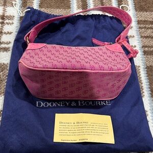 Dooney & Bourke monogram canvas shoulder bag with pink leather trim
